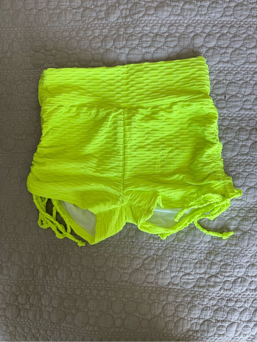 Neon Yellow High-Waist Textured Swim Shorts